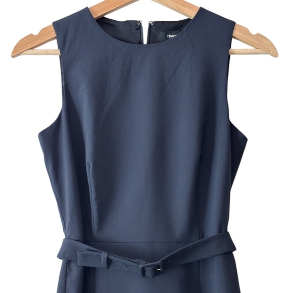 Theory "Vaille B" Belted Sheath Dress - Navy Blue Size 0 - Picture 5 of 10